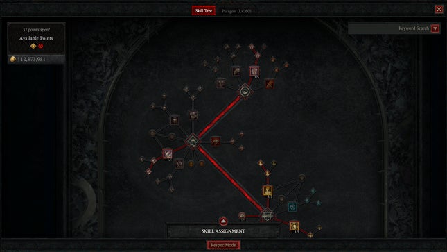 Diablo 4 screenshot showing the skill tree for a specific skill selected.